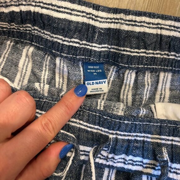 NWOT High-Waisted Striped Linen-Blend Wide-Leg Pants - Picture 5 of 9